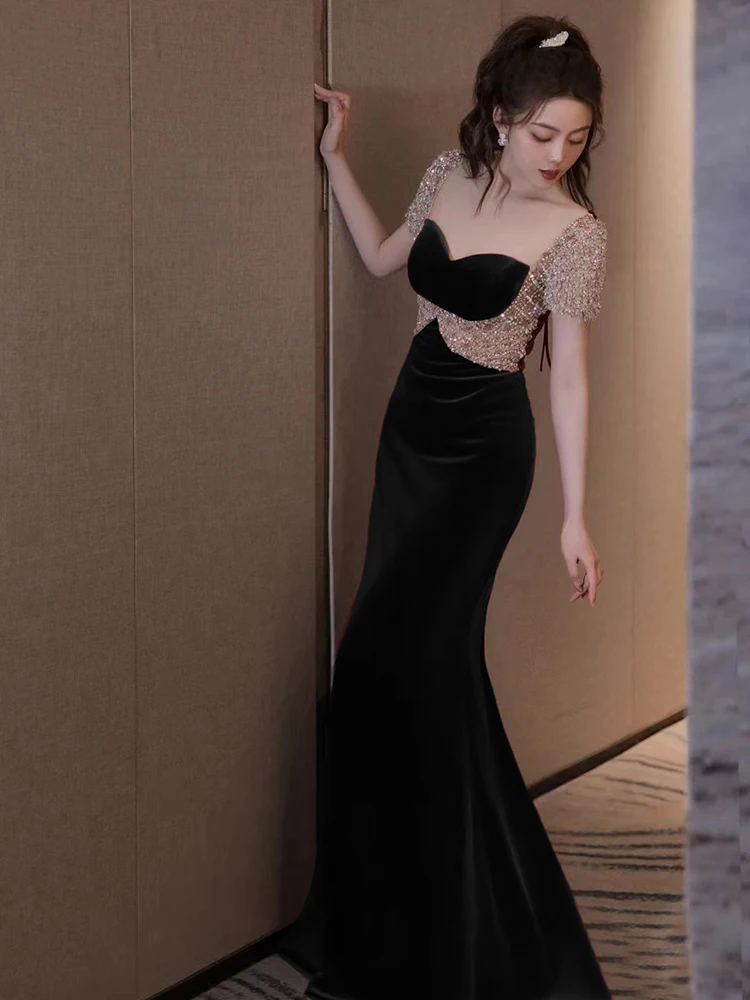 

Ele Bla Fi Tail Evening Gown for Women New 2025 High End Luxury Wedding Dr Focus Bride ort Sve Long Dr