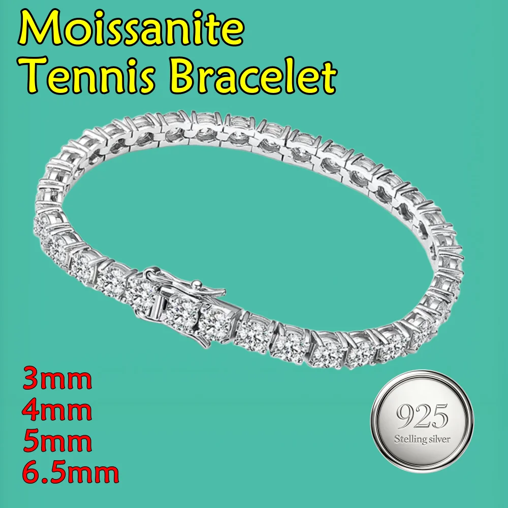 S925 Sterling Silver 3-6.5mm D Color Real Moissanite Tennis Bracelet for Women Wedding Jewelry Christmas Exquisite Gift