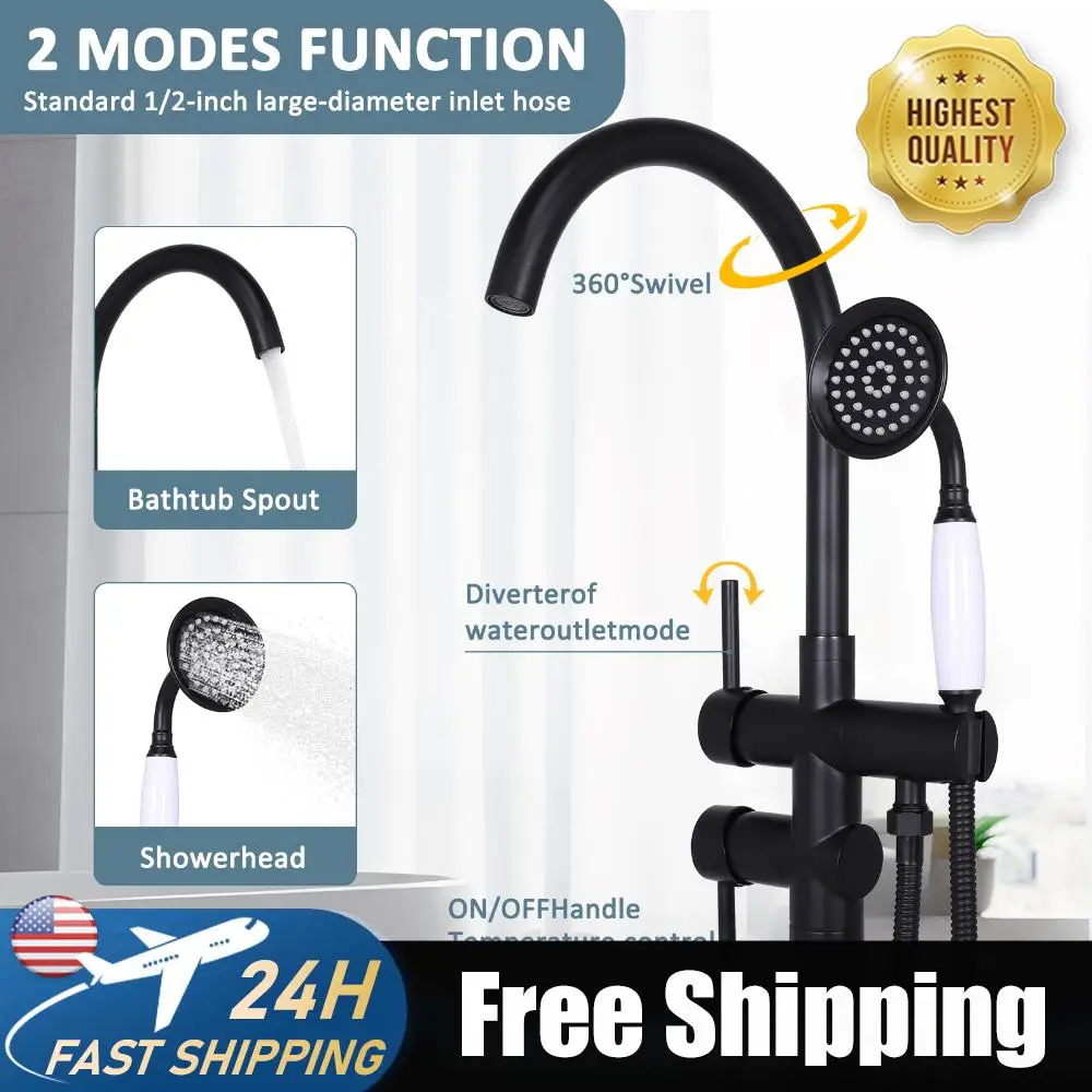 

Напольный смеситель для ванны с высокой скоростью потока и ручным распылителем, поворотный на 360° ° Система душевых насадок с 2 режимами: горячая и холодная вода