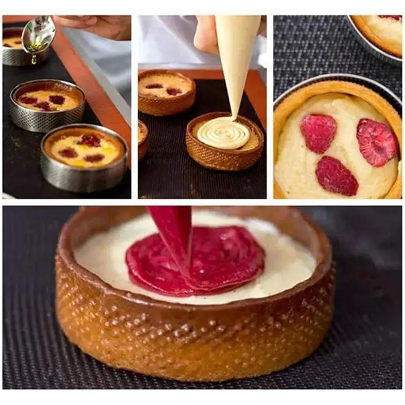 AA05 Stainless Steel Tart Ring, Perforated Cake Mousse Ring Round Ring Baking Doughnut Tools