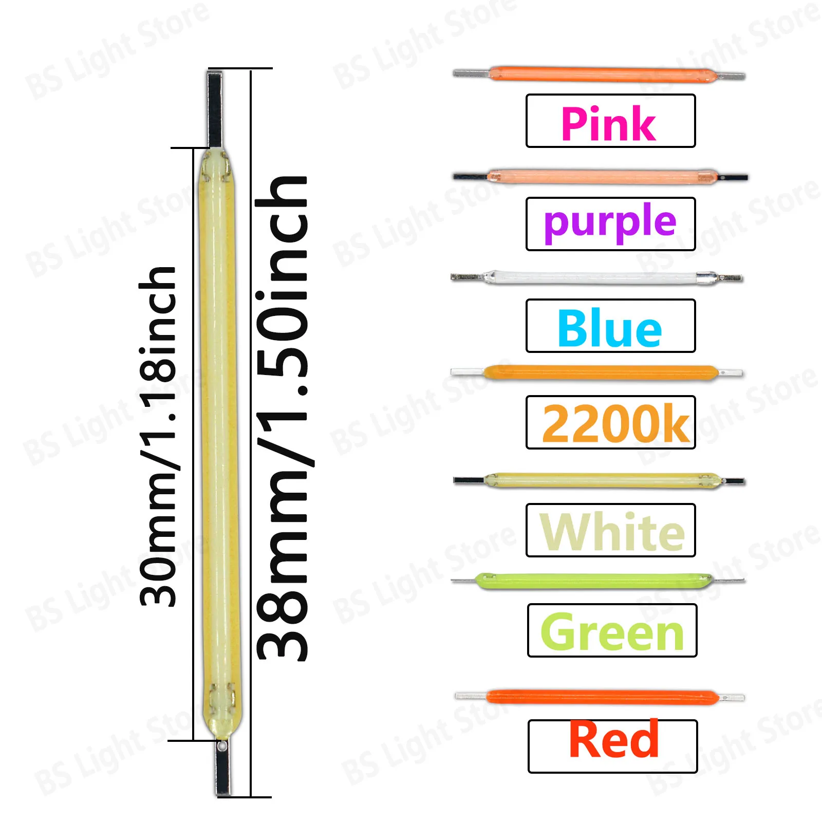 10-900szt Filament LED 38mm 3V 2200k Ciepły Biały Różowy Czerwony Niebieski Zielony Fioletowy Edison Żarówka DIY Oświetlenie domu Źródło światła