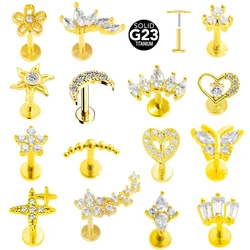 ASTM F136 G23 Titanium Heart Push In Threadless Labret Piercing 16/18/20G Leaf  Tragus Earring Stud Wholesale Body Jewelry