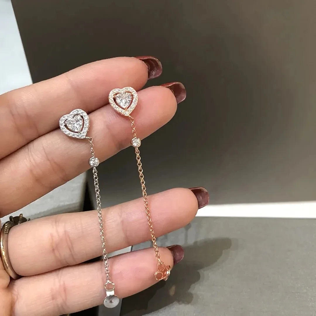 CY 925 Sterling Silver Luxury Brand Jewelry, Heart-Shaped Diamond Single Sided Earrings, Asymmetric Earrings. Wedding Gift