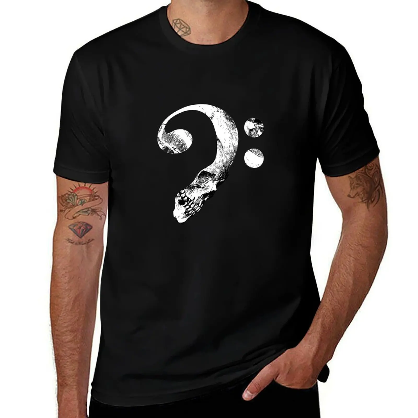 Bass Clef Skull T-Shirt Large Size Casual Short Sleeve Top T-Shirt