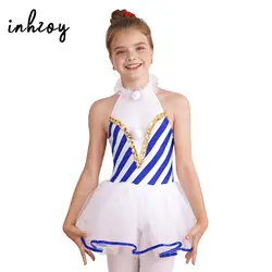 Girls Christmas Dance Costume Ballet Tutu Leotard Sleeveless Candy Cane Stripes Figure Skating Dress for Cosplay Party Dancewear