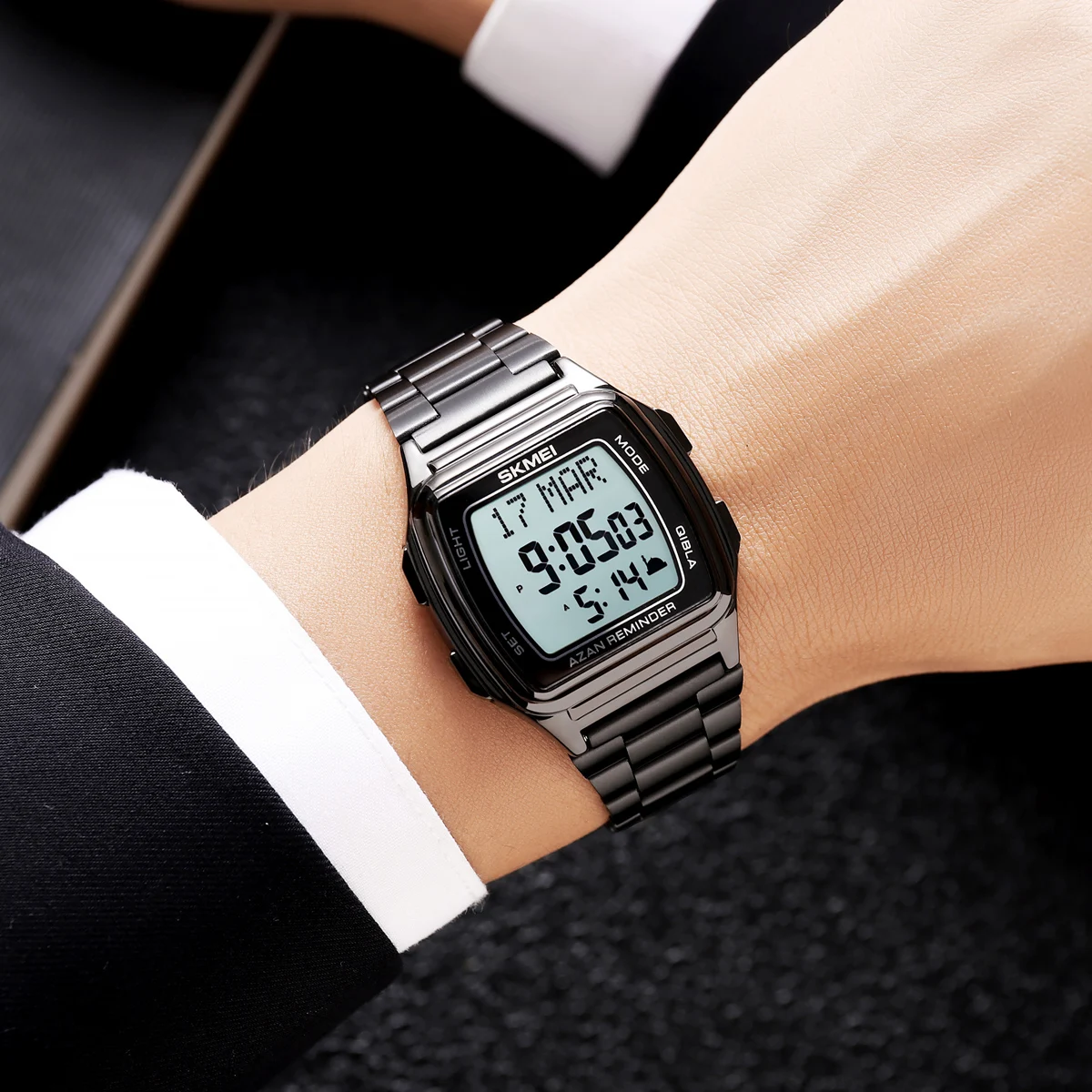 SKMEI Men Digital Watch Led Light Display Watches Pilgrimage Time Reminder Direction Function Wristwatch For Women