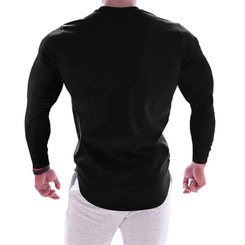 Men Skinny Long Sleeve Shirt Spring Casual Fashion Print T-Shirt Male Gym Fitness Black Tee Tops Quick Dry Bodybuilding Clothing