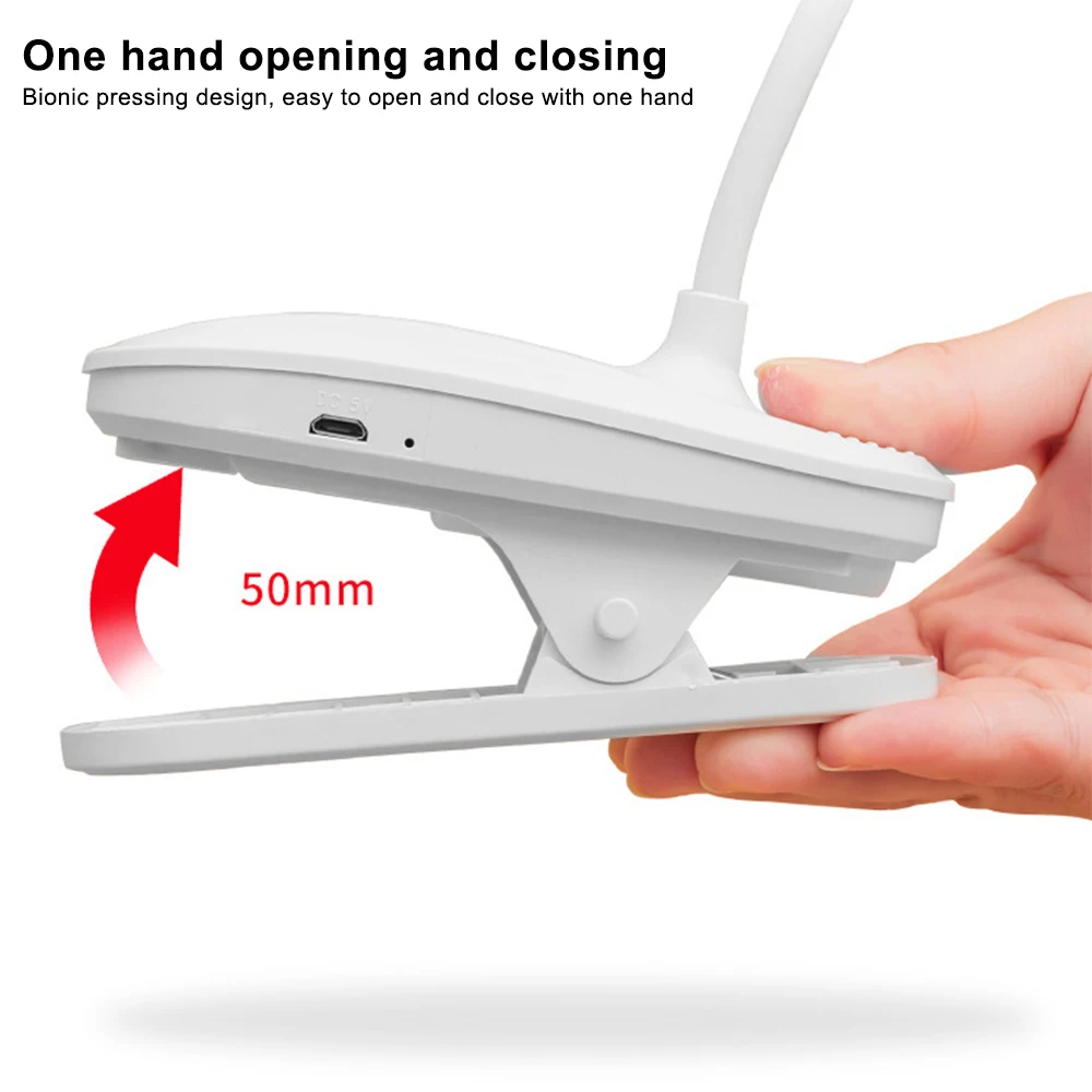 Table Lamp with Clip USB Rechargeable Desk Lamp Bedside Night Light Three Level Dimming Eye Protection Desk Lamp for Bedroom