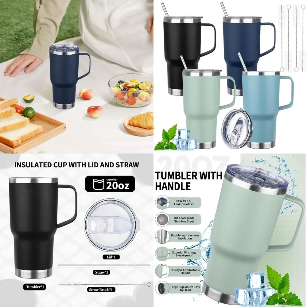 

Дорожная кружка из нержавеющей стали с двойными стенками и крышкой и соломинкой, герметичная, многоразовая, многоцветная, набор из 4 предметов для горячего и холодного напитка