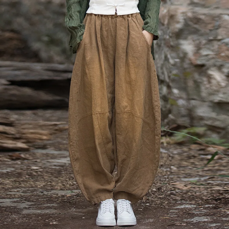 Ramie Sand Fried Old Loose Drooping Bloomers Spring Cotton and Linen Women's Clothing New Meditate Zen Tai Ji Pants Trousers