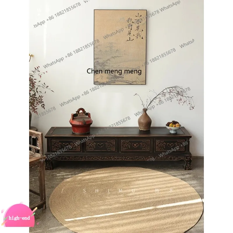 TV Cabinet Floor-standing Long Storage Cabinet Solid Wood Chinese Antique Ming Qing Classical Tea Table TV Cabinet Living Room