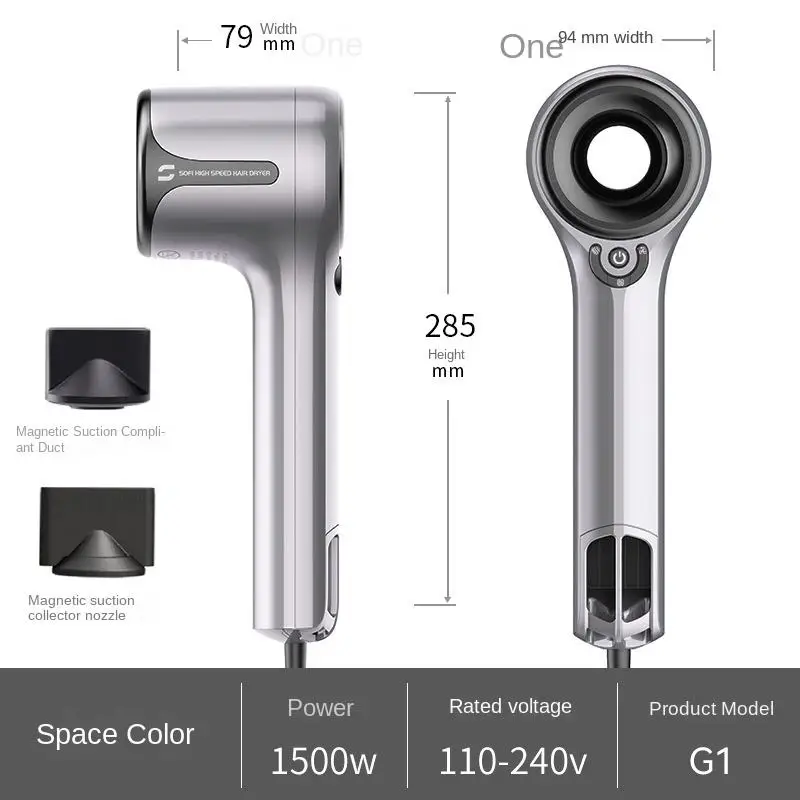 Negative Ion Brushless Hair Dryer Cold Button Light and Low Noise with 2 Magnetic Nozzles Salon Use Professional Hair Dryer