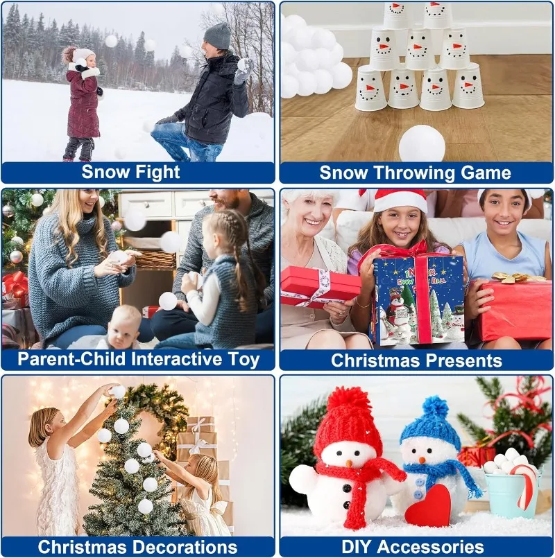 100/1PCS Fake Snow Fight Ball Artificial Snowball Winter Toss Ball Fluffy Fun Stress Toy for Indoor Throw Game Christmas Present