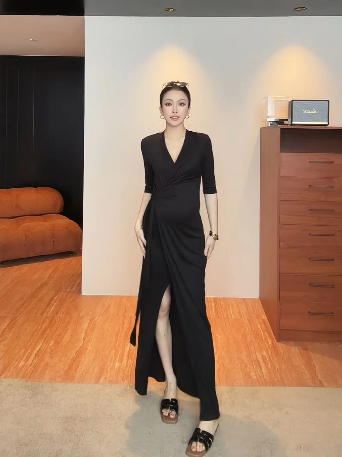 

Платье JiJin Qi для похудения, длинное, с разрезом, с высокой талией, из гелевого волокна, полиэстера и спандекса, с V-образным вырезом, А-силуэт, для повседневной носки