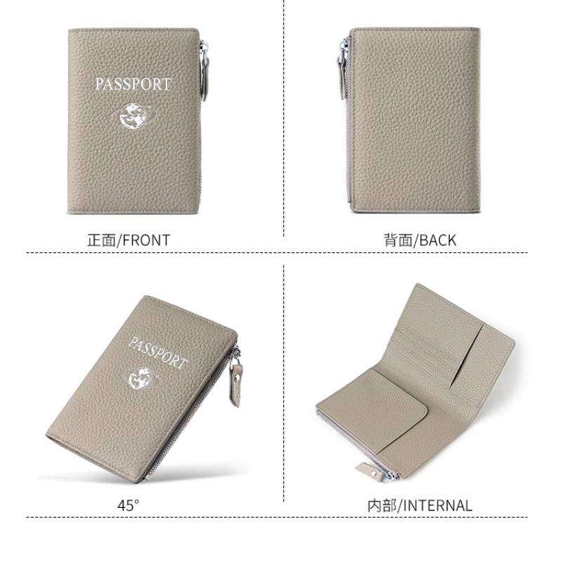 RFID-держатель для паспорта, дорожный кошелек, компактный для женщин, кошелек из натуральной кожи с обложкой для паспорта и карманом на молнии, органайзер для путешествий