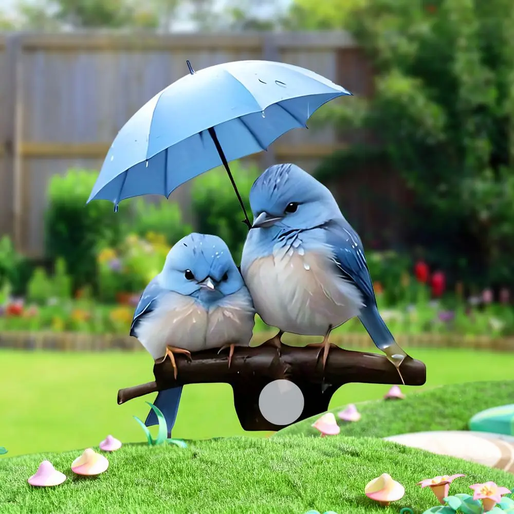 Vivid Blue Bird Garden Stake With Umbrella Acrylic Yard Art Outdoor Decorative Lawn Ornament For Garden Backyard Decoration