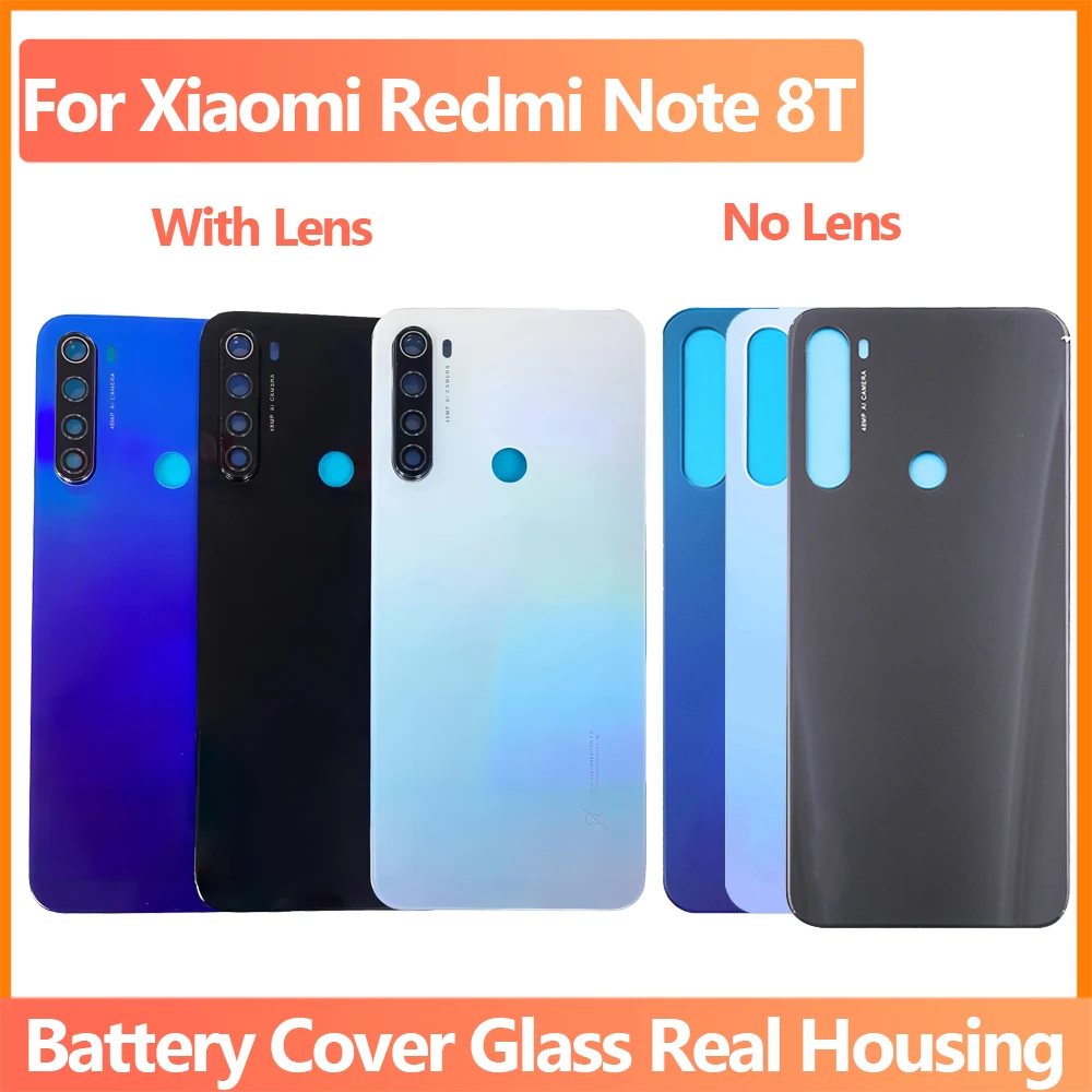 Casing Panel kaca pintu belakang, casing pengganti baterai belakang Redmi dengan lensa kamera untuk Xiaomi Redmi Note 8T