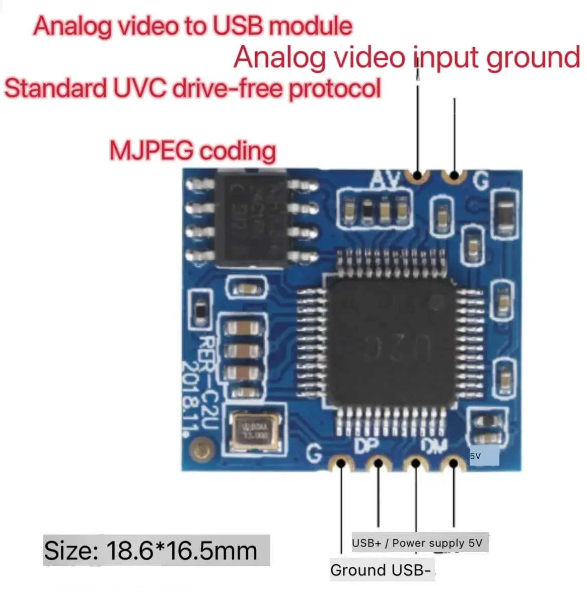 1 szt. Analogowy moduł wideo AV na cyfrowy moduł kamery USB CVBS na układ USB dla napędu UVC