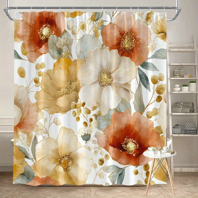 

1 шт., цифровая акварельная занавеска для душа Cream Peony, полиэфирная ткань, можно стирать в машине, подходит для украшения ванной комнаты