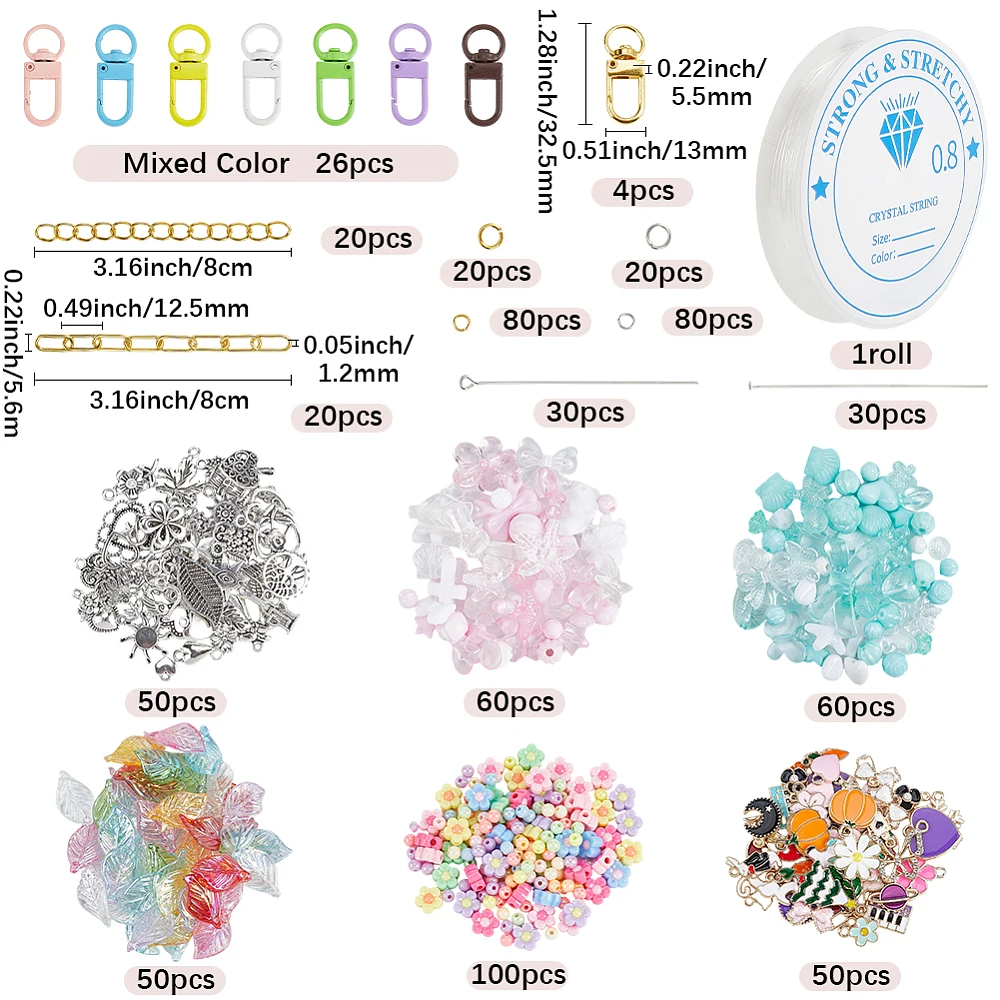 701Pcs Lip Gloss Keychain Making Kit DIY Phone Bag Charm Kit Cute Beaded Key Chain Including 270Pcs Acrylic Beads