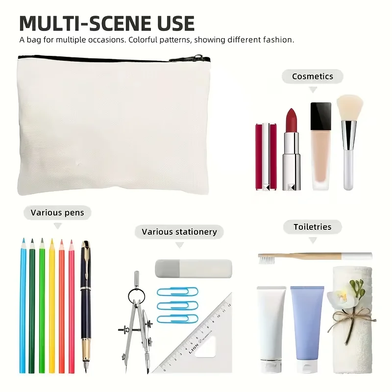 1Pc Teacher Survival Kit 2D Print Makeup Pouch, Apple Coffee Paper Plane Pencil Graphics, Zipper Storage Bag as Perfect Apprecia