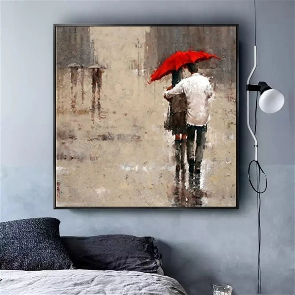 

Handmade Retro Oil Paintings Street Lover Wall Art Couple Pictures Abstract Oil Painting On Canvas For Home Decor Bedroom