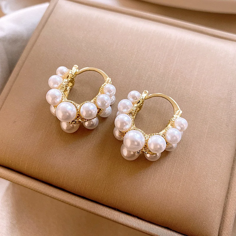 French Style Light Luxury Irregular Imitation Pearl Geometric Dangle Earrings For Women Fashion Elegant Metal Jewelry Party Gift