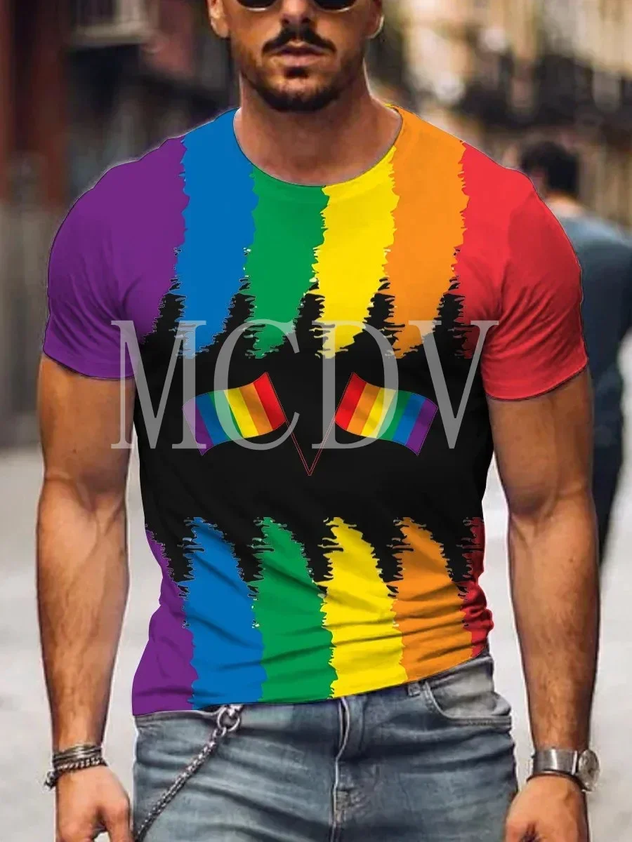 2023 Summer Men's Printed Casual Crew Neck Short Sleeve T-Shirt Bear Pride Flag3D Printed T Shirt image 4