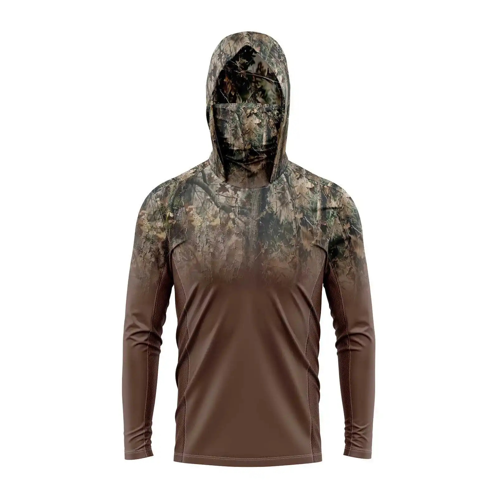 قميص صيد مموه بغطاء للرأس مع قناع وجه خفيف الوزن للحماية من الشمس وأكمام طويلة ملابس صيد للرجال