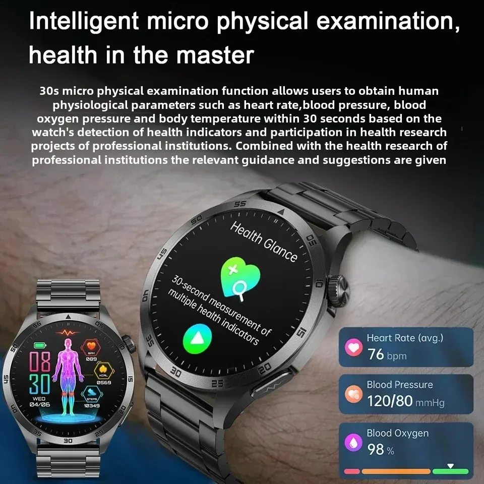 New Man Health Smart Watch Acido urico Lipido BMI Frequenza cardiaca ECG + PPG + HRV Monitor Chiamata BT 1.43 pollici 466*466 HD AMOLED Smartwatch