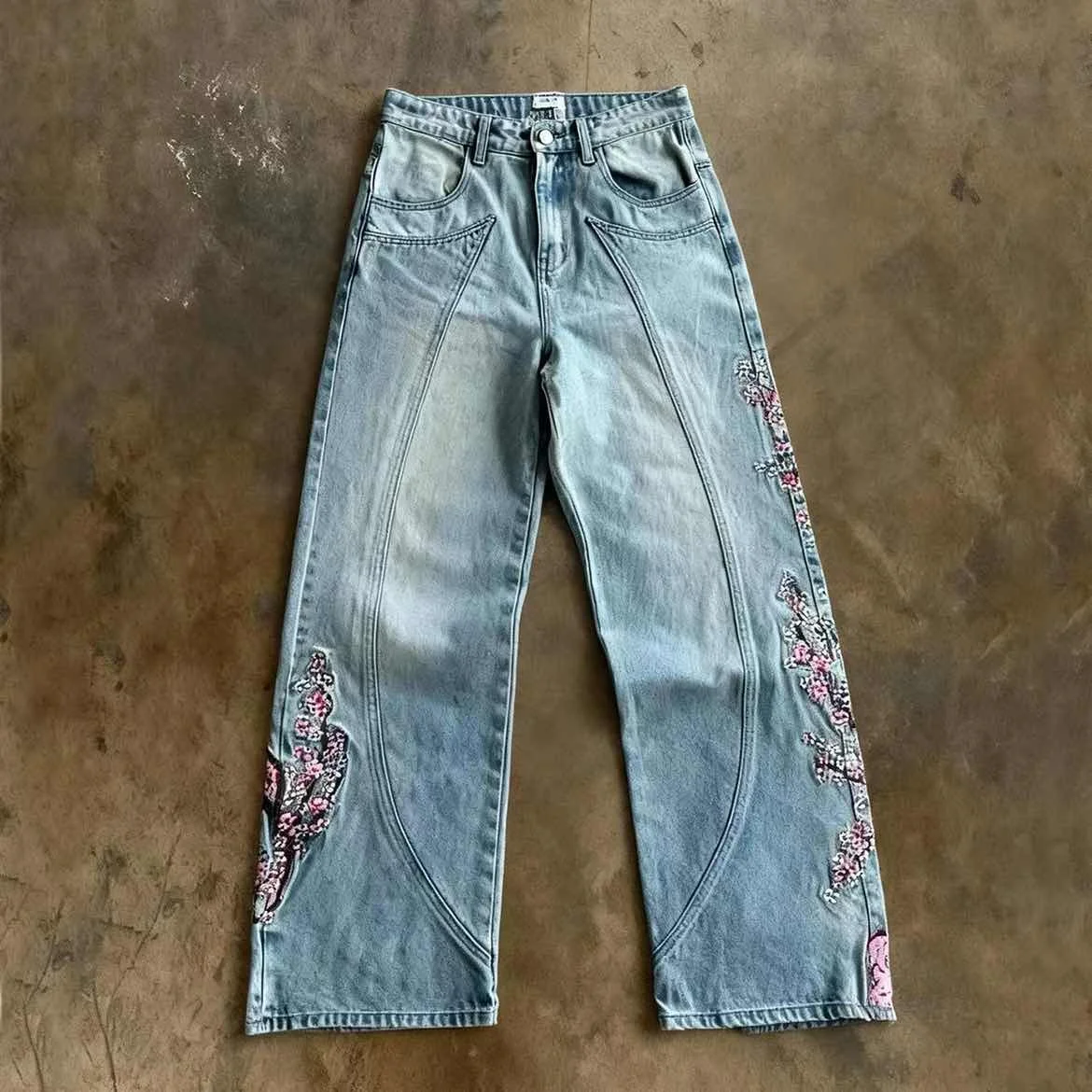 

Европейские и американские уличные брюки в стиле ретро-хип-хоп с широкими 3D-принтами букв, имитация джинсов, для мужчин и женщин, для уличных танцев