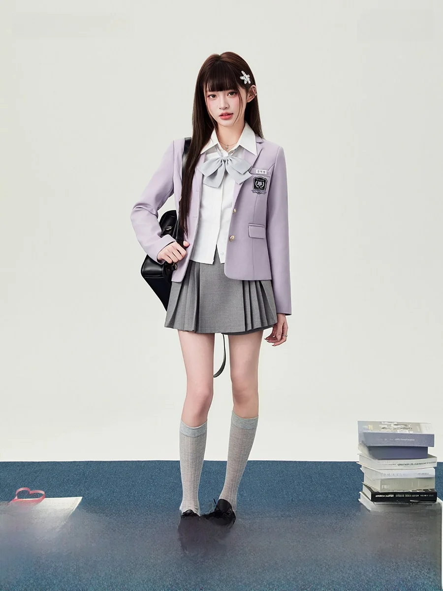 

Spring 2026 New Style Slim Fit Korean Uniform Jacket College Atmosphere School Supply Sense Long Sleeve Short Skirt Women Set
