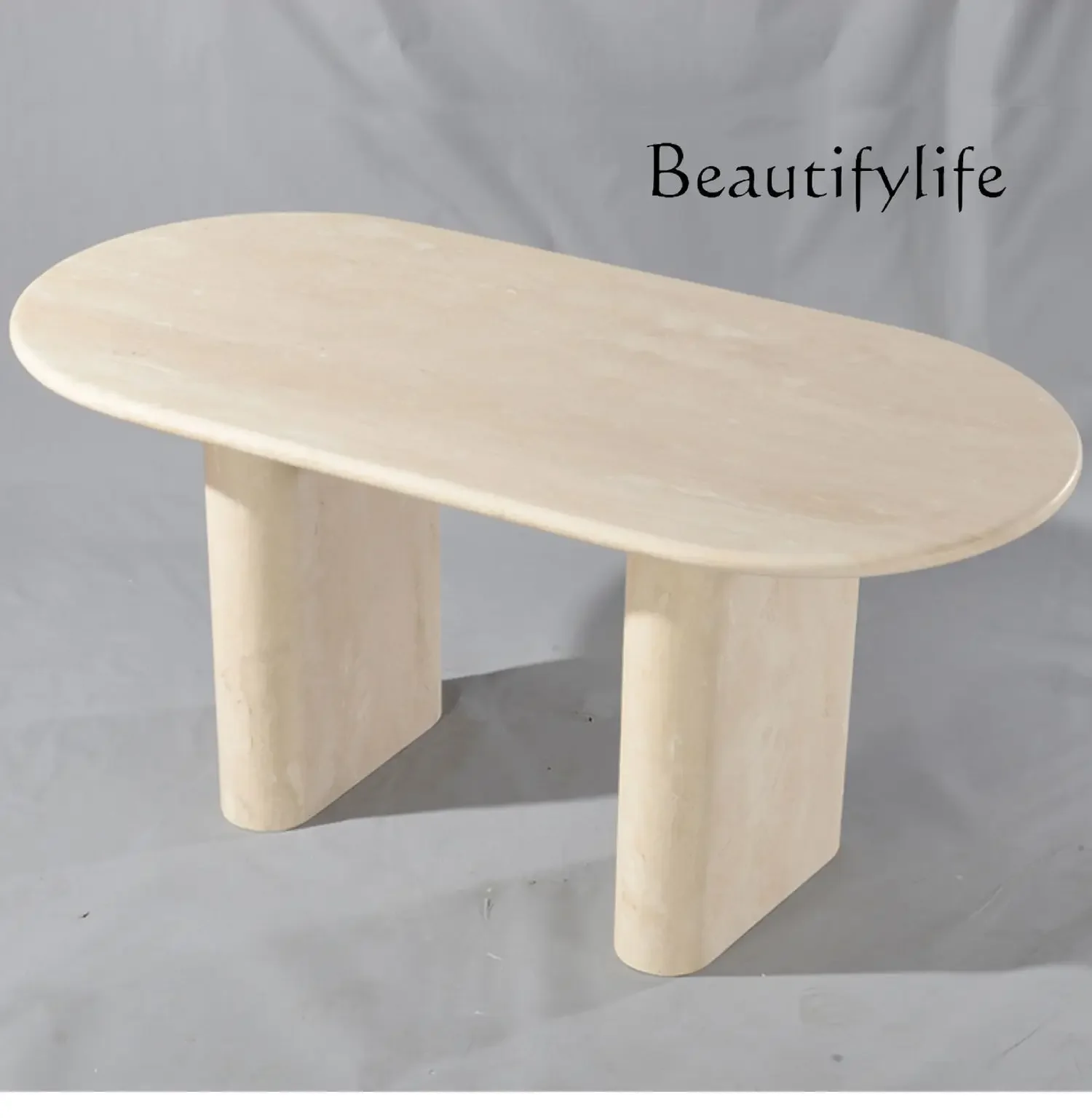 N36 Natural Travertine Long Dining Table High-end Household Nordic Wabi Sabi Medieval Restaurant Marble Dining Table