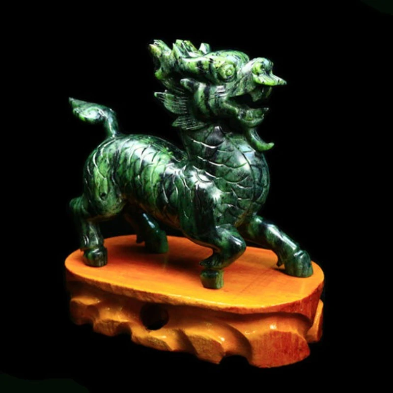 Fine carving unicorn ornament Hetian jade sculpture home collection decoration