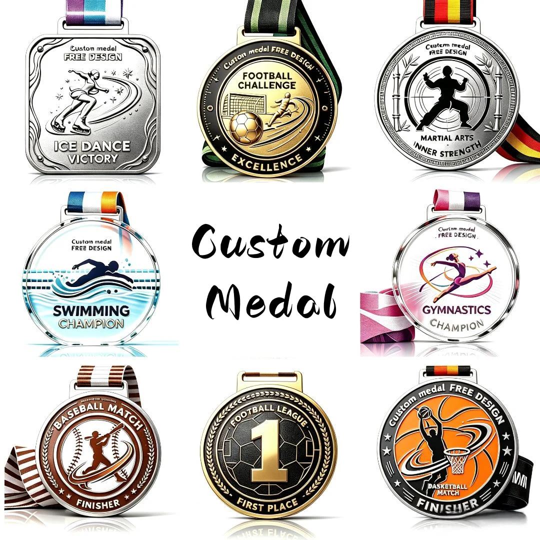 Custom Medal 3D Embossed Sports Medal With Ribbon Football Basketball Ice Skating Gymnastics Champion Metal Souvenir Award