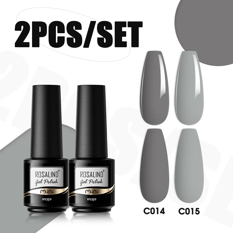 

ROSALIND 2PCS Brown Black Colors Set Mini Gel Natural Nail Polish Set Base Top Coat Semi Permanent Soak Off UV LED Gel Polish