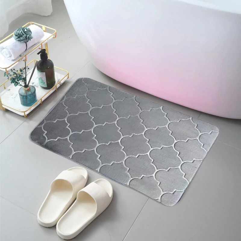 3D Non Slip Bathroom Mat Embossed Bath Mats Absorbent Doormat Carpet Door Floor Mats Machine Washable Quick Drying