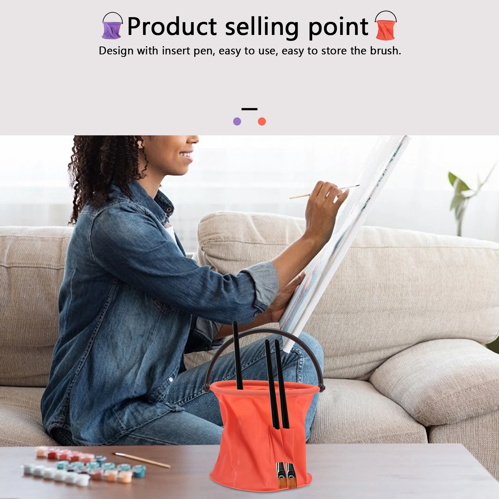 

2pcs Foldable Plastic Paint Brush Washing Bucket For Camping Travel Multifunction Cleaner Large Capacity Holder Orange Purple