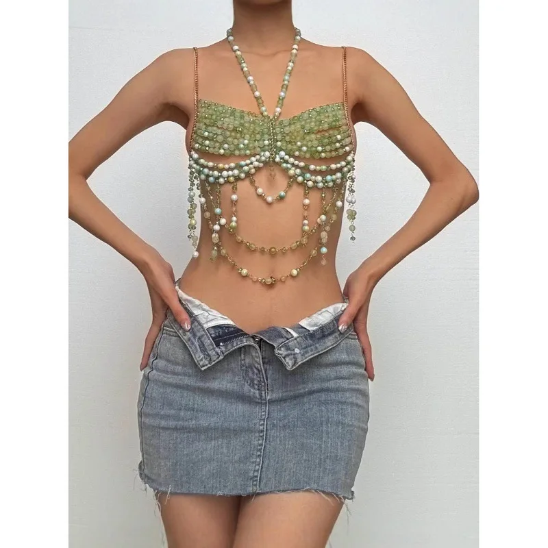 

Tassel Trim ter Ne Beaded Stone Tube Top Sexy Girl Body Chain Brtte Polyester Fiber Summer 2025 Chinese Origin
