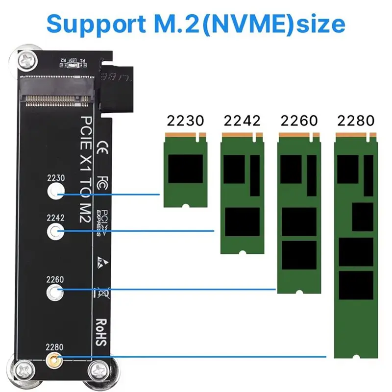 A14M PCI-E 3.0 X1 to M.2 NVMe SSD Extension Cable 90° Angle M Key NVMe/ NGFF SSD Riser Card Adapter Support for Desktop PC