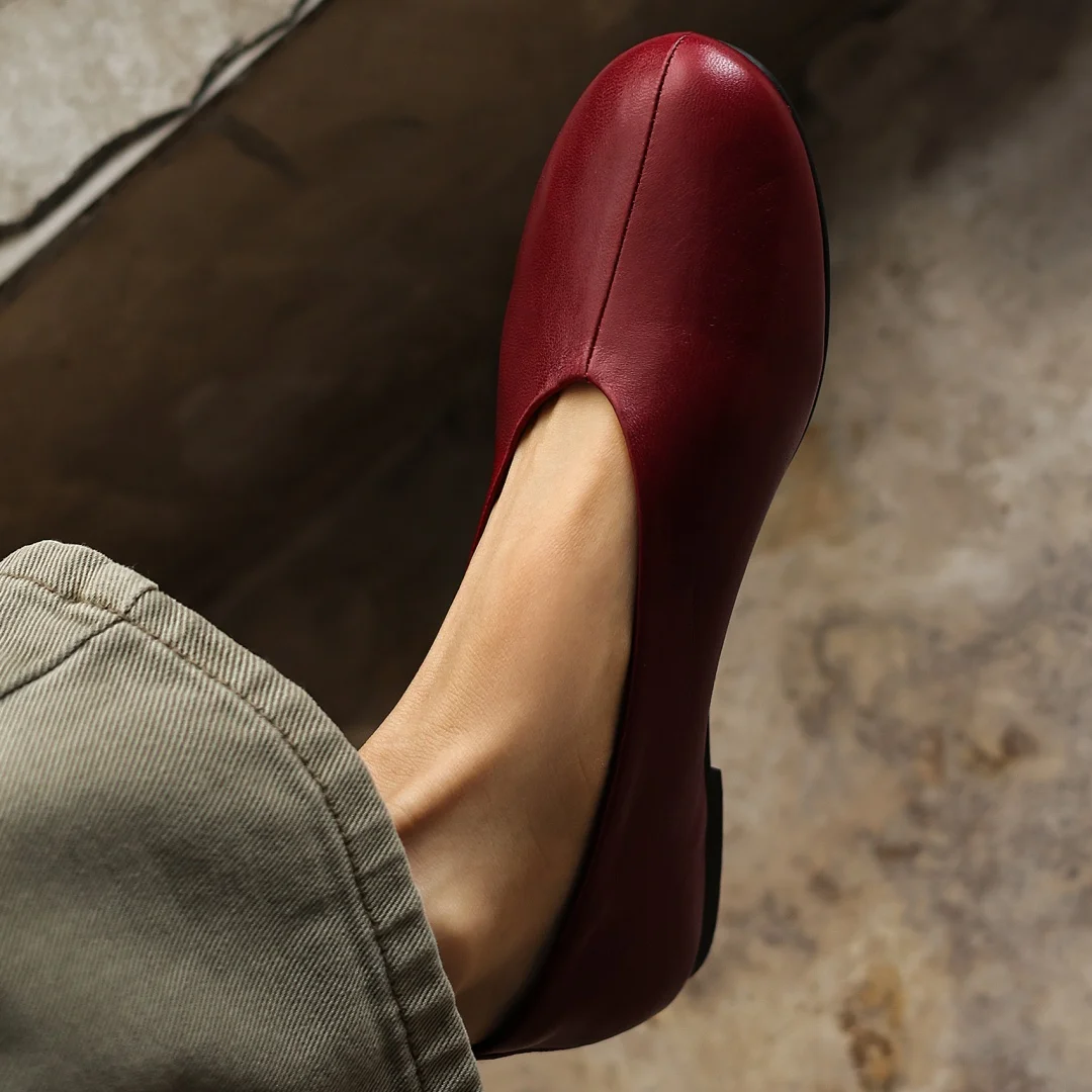 danxuefei plus size 34-42 women's sheepskin round toe slip-on ballet flats high quality soft comfort casual female ballerians