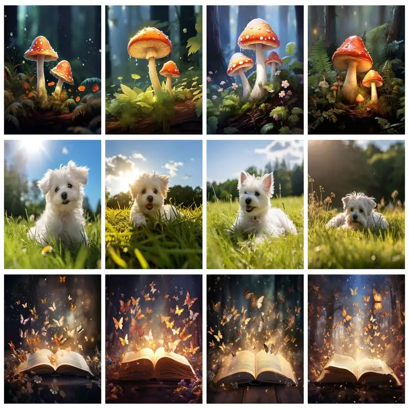 

RUOPOTY 5D DIY Diamond Painting White Dog Full Square/Round Handwork Diamond Mosaic Gifts