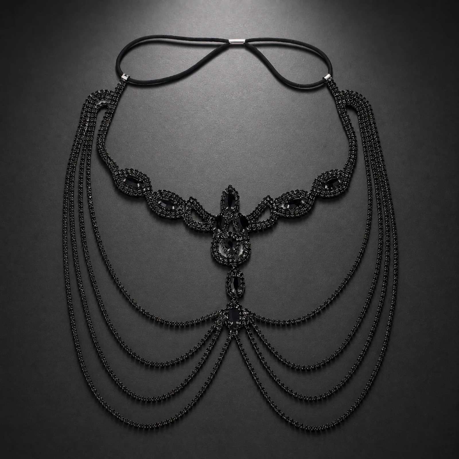 Accessory Adjustable Rhinestone Face Chain Mask with Extension Chain Headpiece with Central Pendant Elegant for Performers