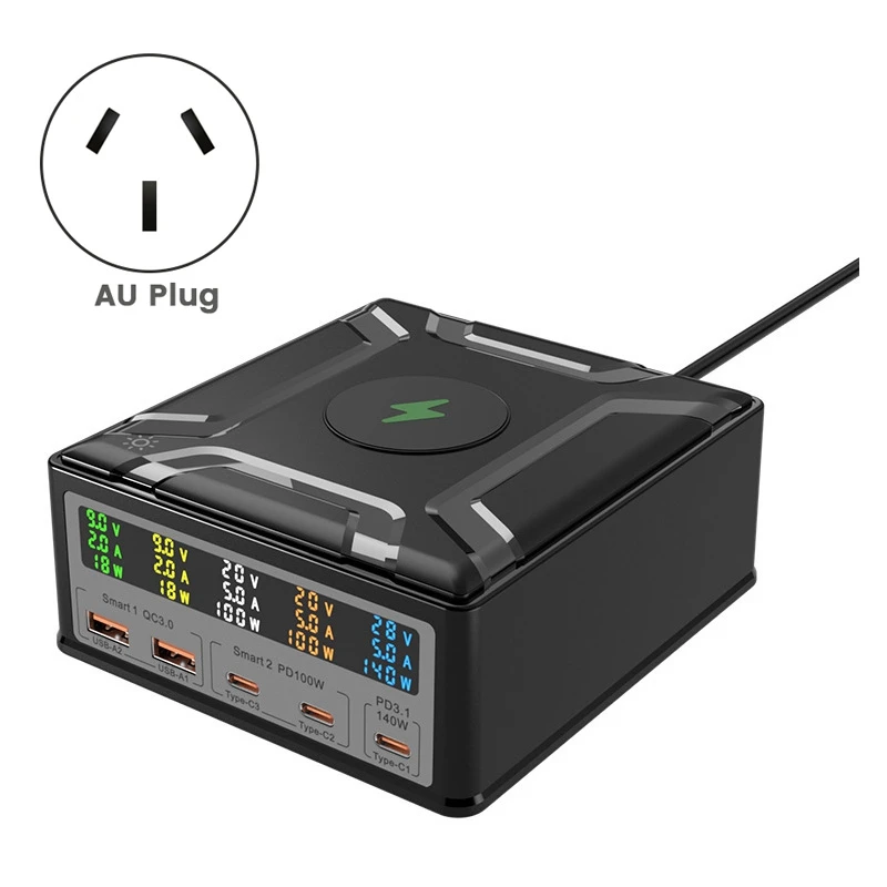 260W High Power Laptop Charger QC3.0 PD3.1 Multi-Port Charging Wireless Charging AU Plug