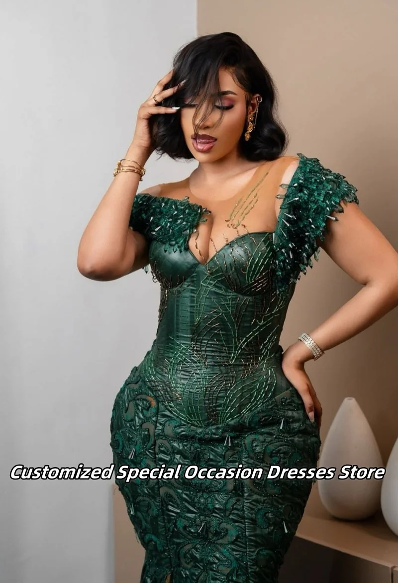 High Quality Green Off The Shoulder Evening Dresses For Women Luxury Rhinestones Prom Dress Long Wedding Party Gowns Customized