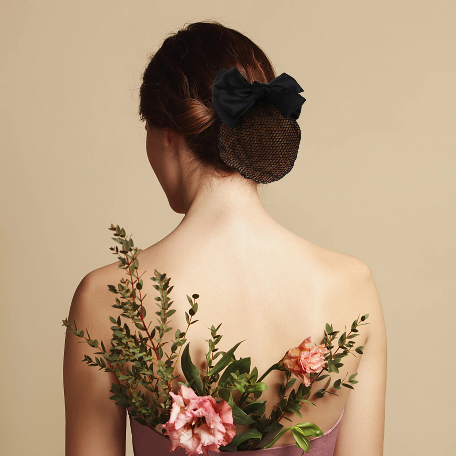 

1pc Butterfly Knot Hair Net Black Thick Elastic Women Bun Snood For Work Party Date Pearl Studded Headdress Hair Styling Tool