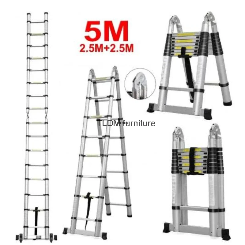 

5M New Foldable Ladders Stable telescopic aluminum ladder Multi Purpose Industrial Herringbone Straight Ladder step HWC