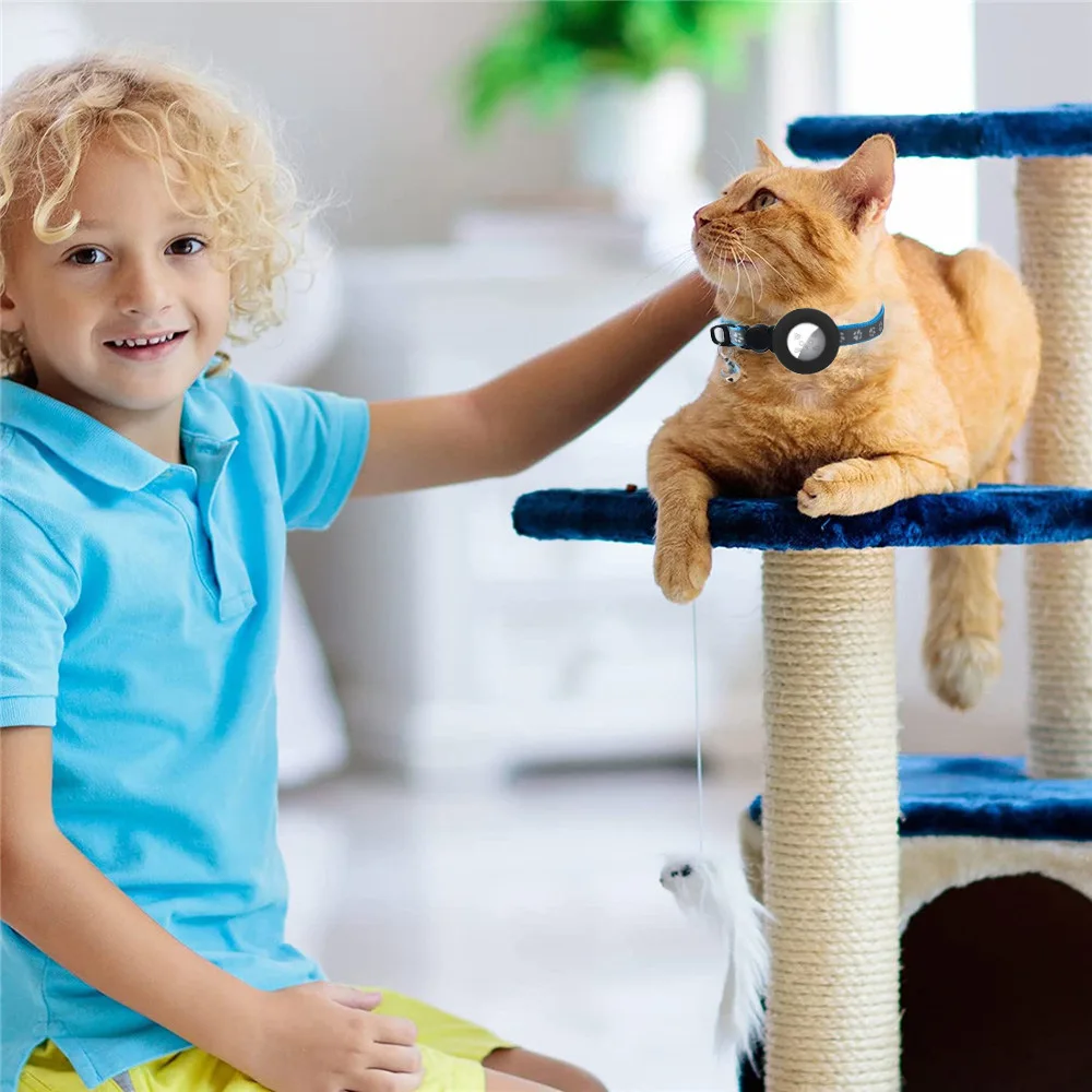 Eayburst Katzenhalsband für Apple Airtag-Hülle mit Glocke, verstellbare Sicherheitsschnalle, reflektierendes GPS-Halsband für Kätzchen, Welpen, 7–12 Zoll – Detail 3