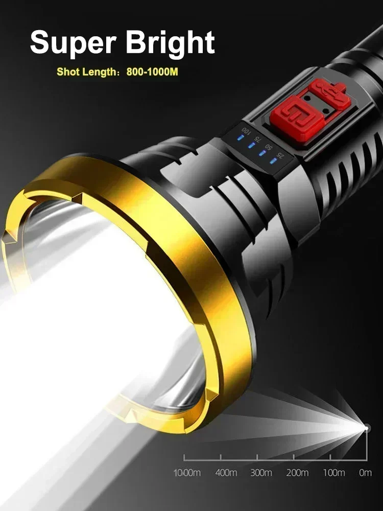 ABS Flashlight USB Rechargeable P700 LED Tactical Flash Light Long Range 4800m Torch Waterproof Powerful Camping Hand Light