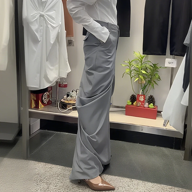 [EWQ] Elegant High Waist A-line All-match Clothing Minimalist Office Women's Fold Skirt Bottom Slit Design Skirts 2025 Autumn
